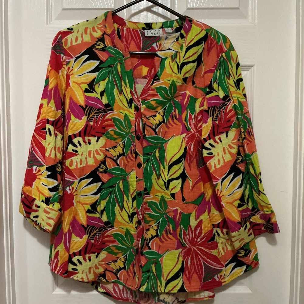 Joan Rivers BRIGHT VIBRANT shirt Jacket  Large New No Tags Red Orange Yellow